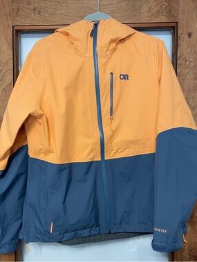 Outdoor Research Hooded Rain Shell in Blue and Orange